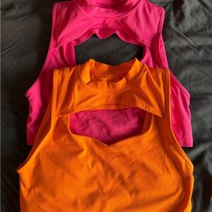 Peloton Pink and Orange Cadent Ribbed Mock Neck Bundle
